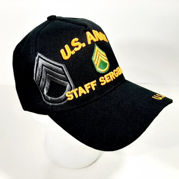 US Army Staff Sergeant Men's Ball Cap Hat Black Embroidered - Picture 2 of 4